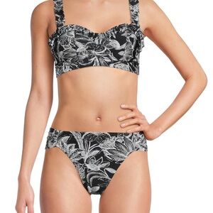 Black/White Leaf Print Bikini